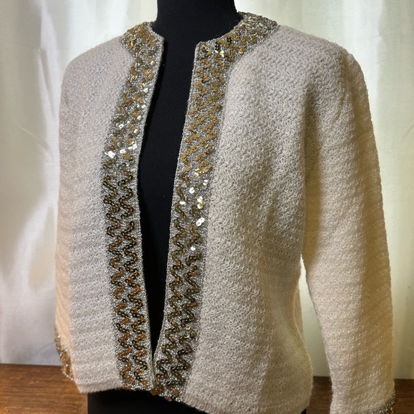 Vintage 1950s Sidney Gould Mohair Blend Sheer Lining Sequin Cardigan Size S/M - Picture 1 of 10